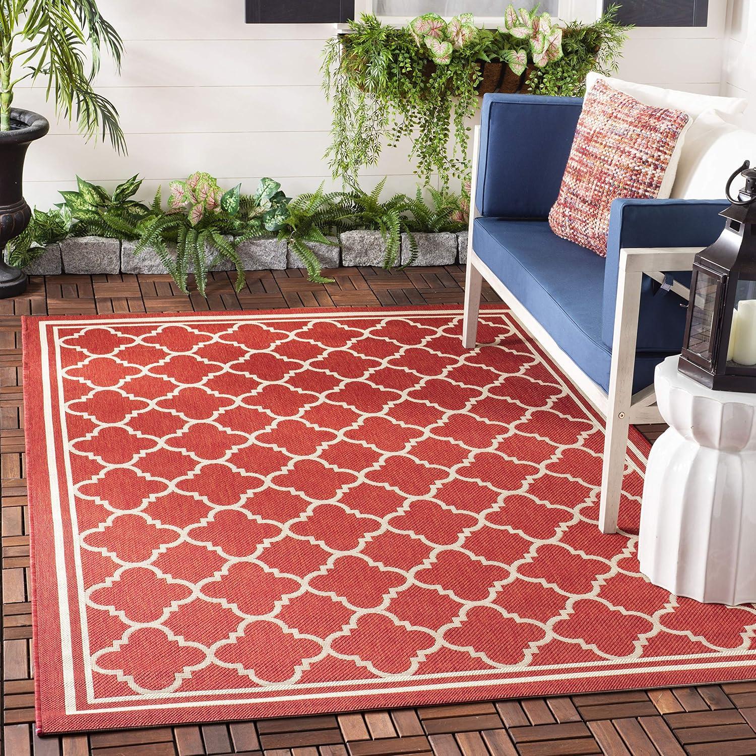 image:imageSAFAVIEH Courtyard Collection 8 x 11 NavyBeige CY6918 Trellis Indoor Outdoor Splashproof Easy Scrubbing Patio Backyard Mudroom Area RugRedBone