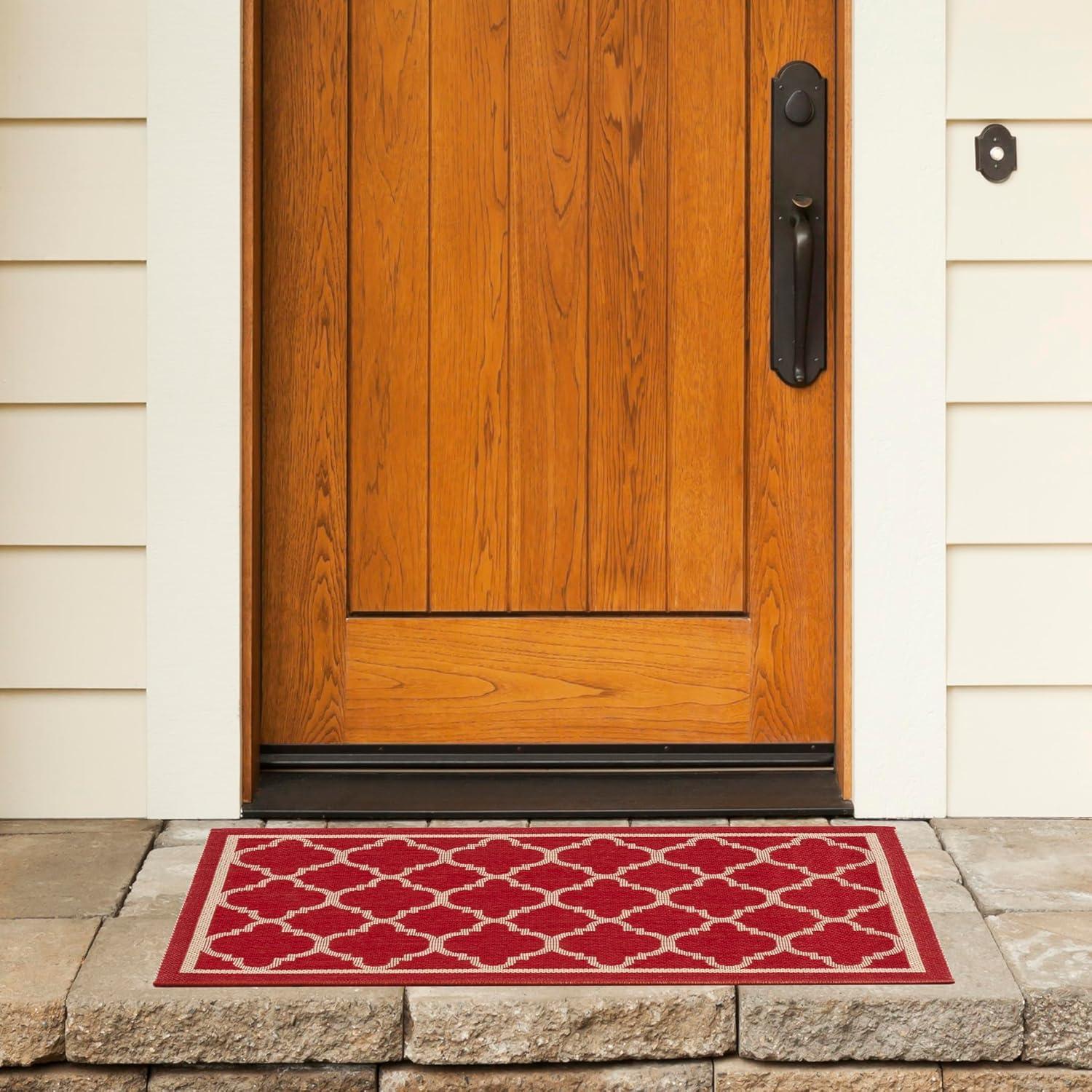 image:imageSAFAVIEH Courtyard Collection 8 x 11 NavyBeige CY6918 Trellis Indoor Outdoor Splashproof Easy Scrubbing Patio Backyard Mudroom Area RugRedBone