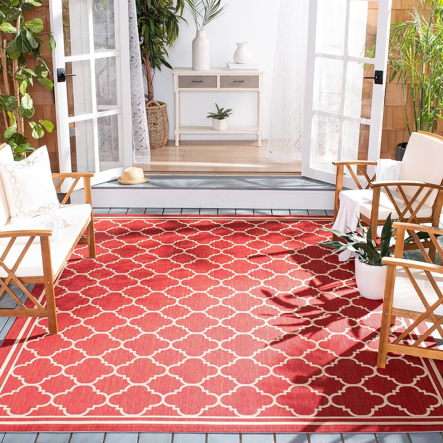 image:imageSAFAVIEH Courtyard Collection 8 x 11 NavyBeige CY6918 Trellis Indoor Outdoor Splashproof Easy Scrubbing Patio Backyard Mudroom Area RugRedBone