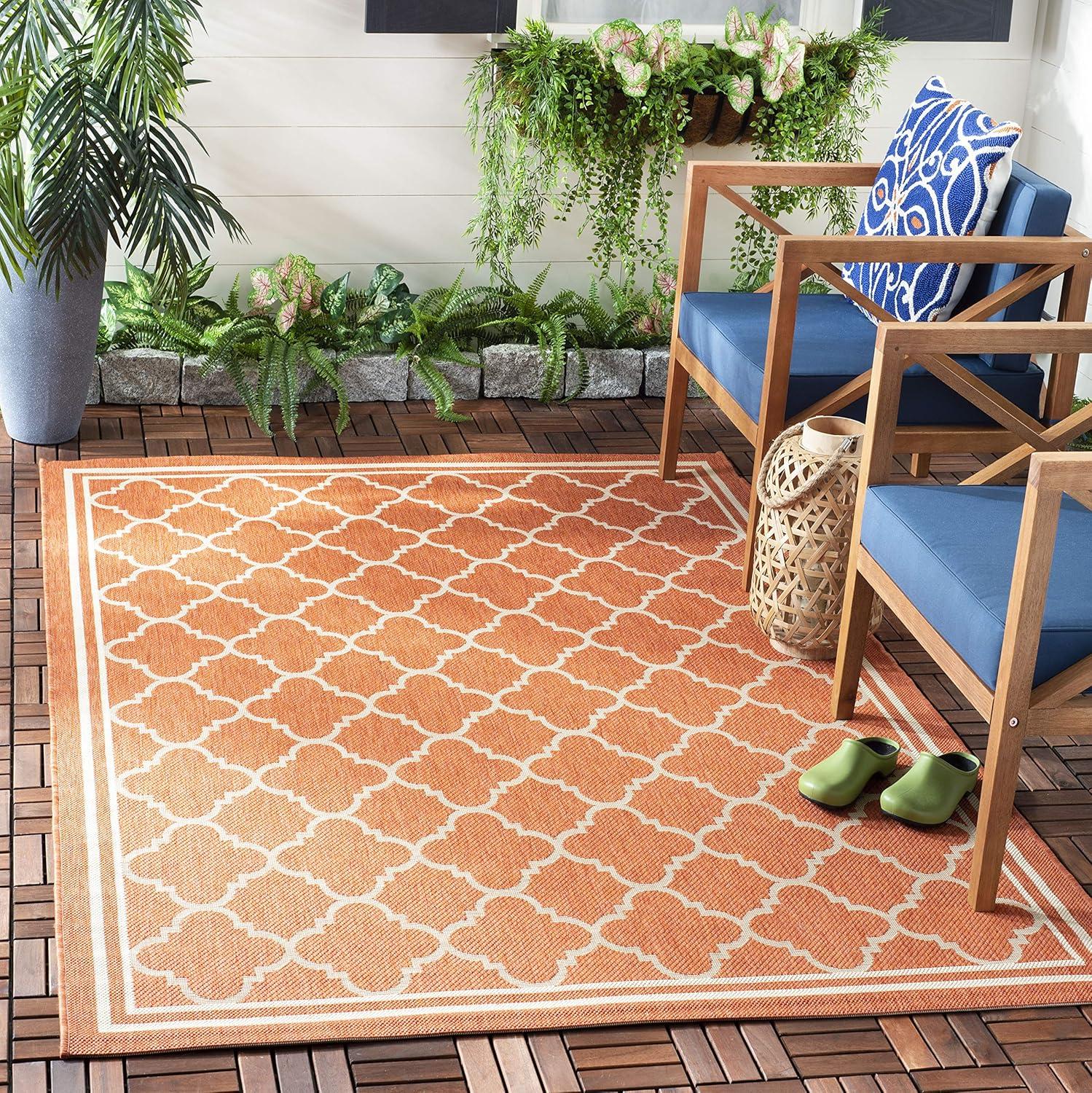 image:imageSAFAVIEH Courtyard Collection 8 x 11 NavyBeige CY6918 Trellis Indoor Outdoor Splashproof Easy Scrubbing Patio Backyard Mudroom Area RugTerracottaBone