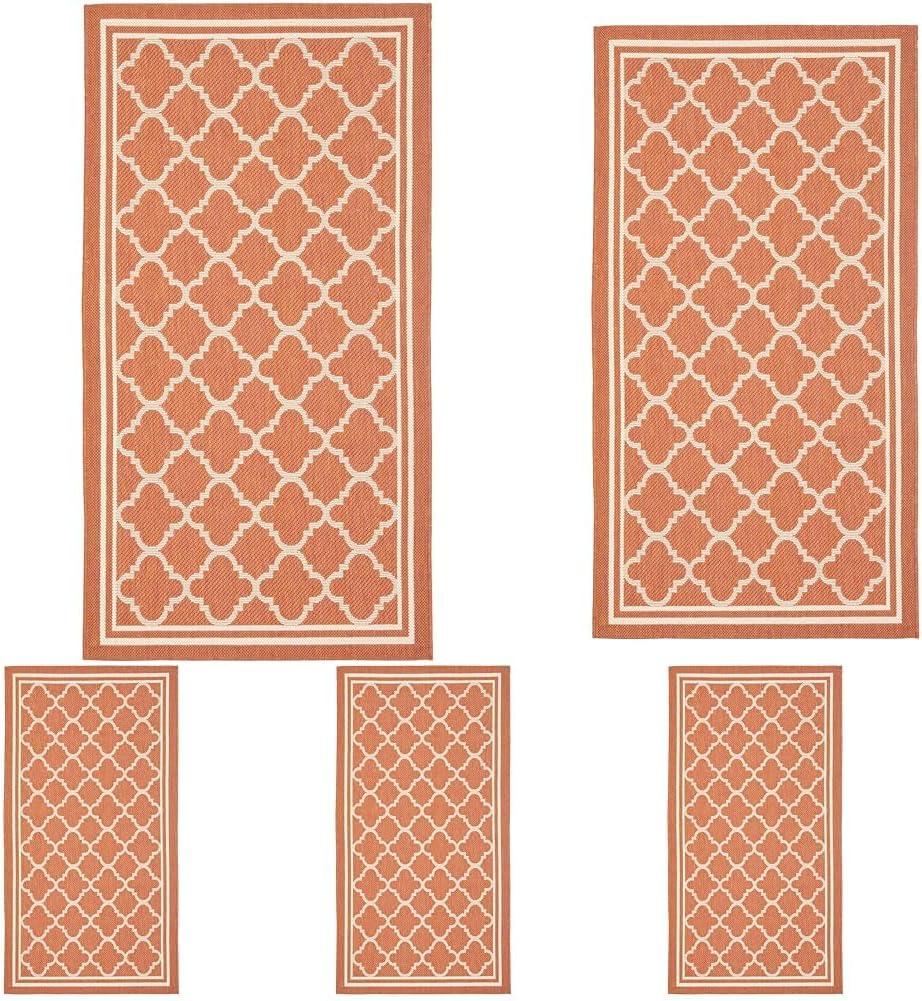 image:imageSAFAVIEH Courtyard Collection 8 x 11 NavyBeige CY6918 Trellis Indoor Outdoor Splashproof Easy Scrubbing Patio Backyard Mudroom Area RugTerracottaBone