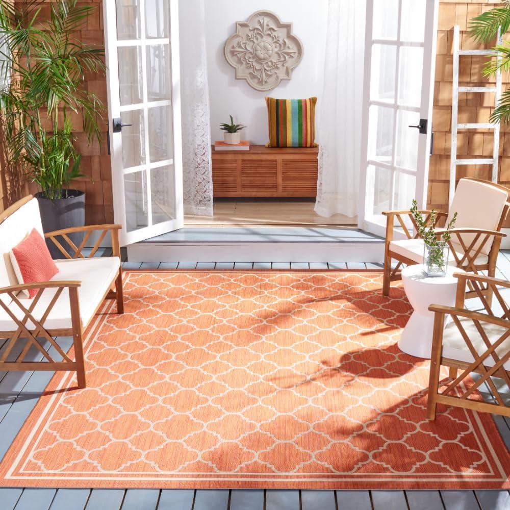 image:imageSAFAVIEH Courtyard Collection 8 x 11 NavyBeige CY6918 Trellis Indoor Outdoor Splashproof Easy Scrubbing Patio Backyard Mudroom Area RugTerracottaBone