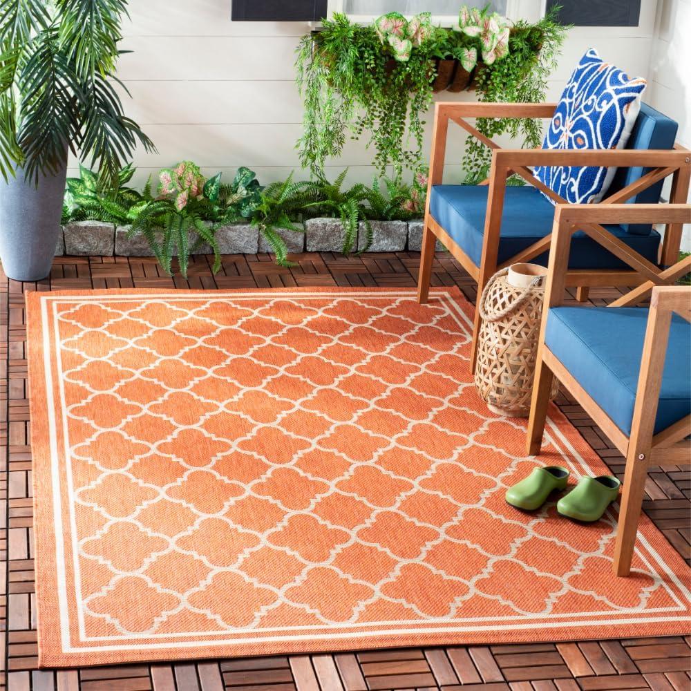 image:imageSAFAVIEH Courtyard Collection 8 x 11 NavyBeige CY6918 Trellis Indoor Outdoor Splashproof Easy Scrubbing Patio Backyard Mudroom Area RugTerracottaBone