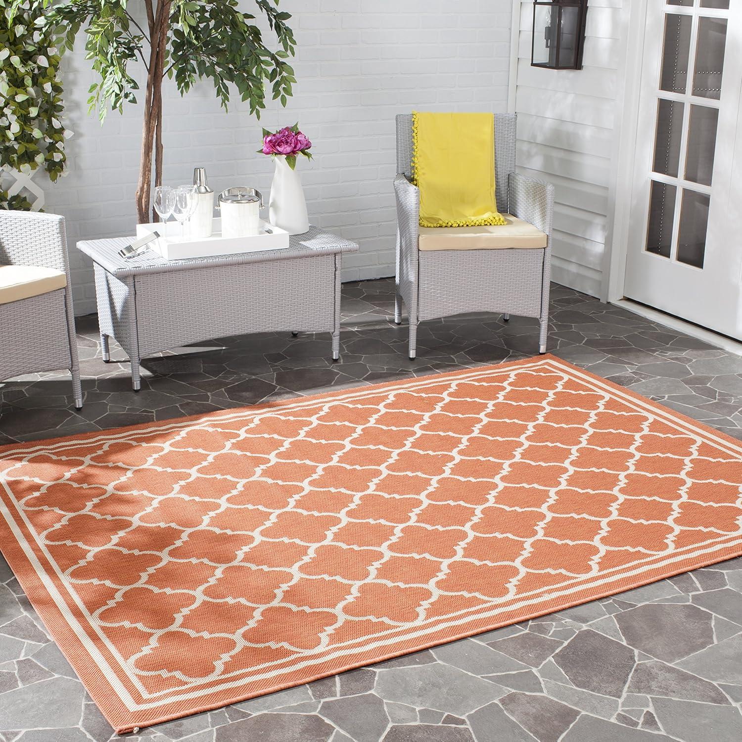 image:imageSAFAVIEH Courtyard Collection 8 x 11 NavyBeige CY6918 Trellis Indoor Outdoor Splashproof Easy Scrubbing Patio Backyard Mudroom Area RugTerracottaBone