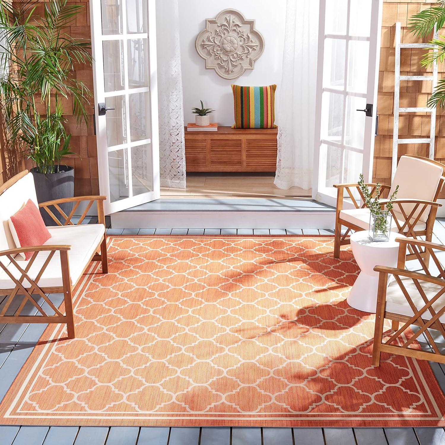 image:imageSAFAVIEH Courtyard Collection 8 x 11 NavyBeige CY6918 Trellis Indoor Outdoor Splashproof Easy Scrubbing Patio Backyard Mudroom Area RugTerracottaBone
