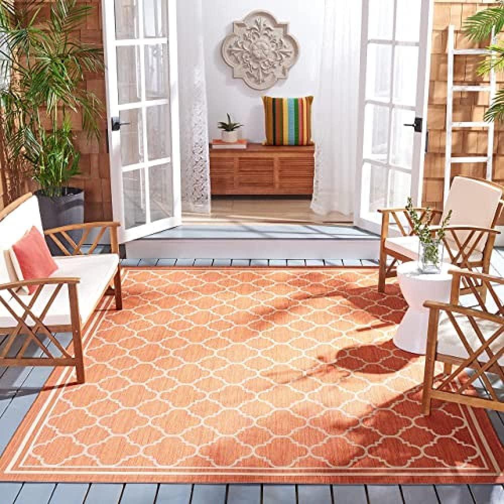 image:imageSAFAVIEH Courtyard Collection 8 x 11 NavyBeige CY6918 Trellis Indoor Outdoor Splashproof Easy Scrubbing Patio Backyard Mudroom Area RugTerracottaBone