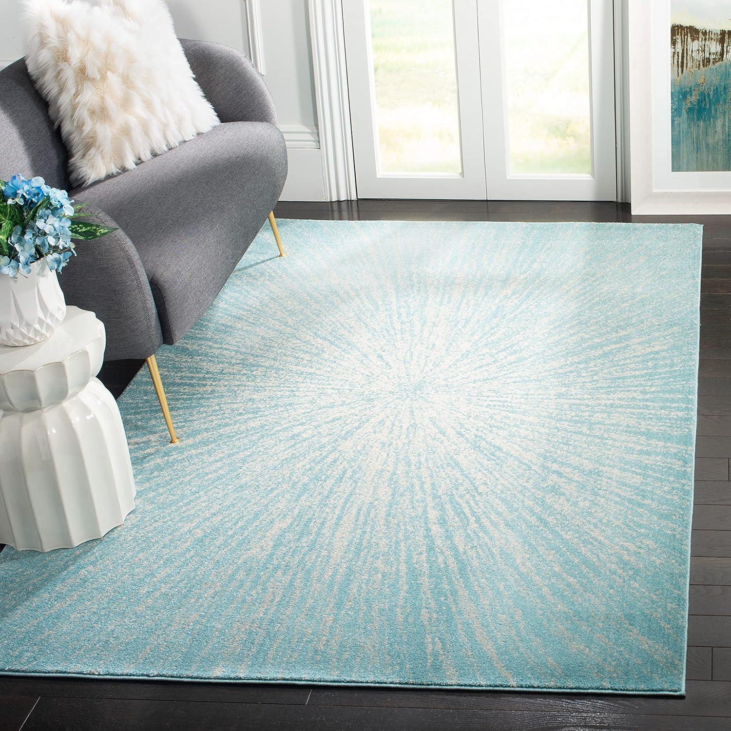 image:imageSAFAVIEH Evoke Collection 51 x 76 FuchsiaCream EVK228R Abstract Burst NonShedding Living Room Bedroom Area RugAquaIvory
