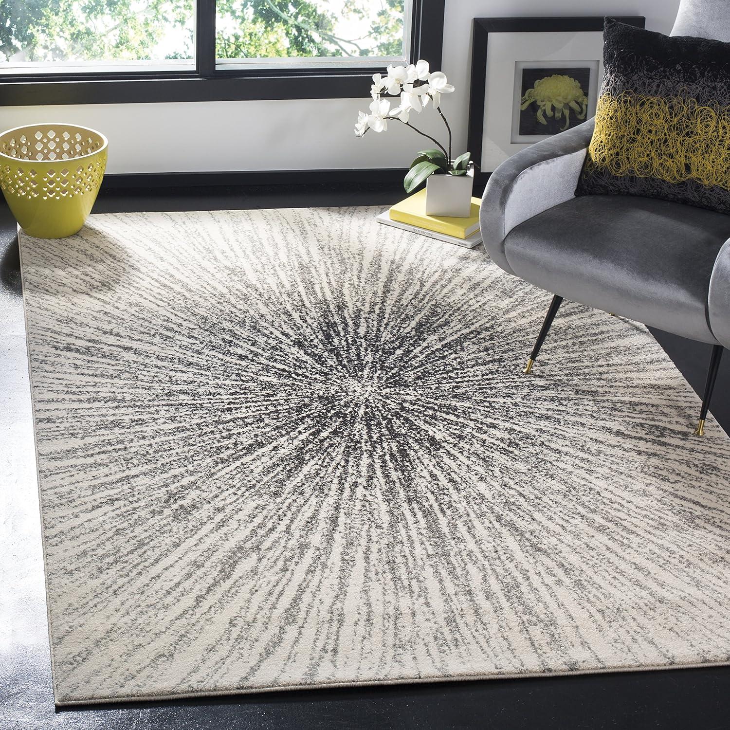 image:imageSAFAVIEH Evoke Collection 51 x 76 FuchsiaCream EVK228R Abstract Burst NonShedding Living Room Bedroom Area RugBlackIvory