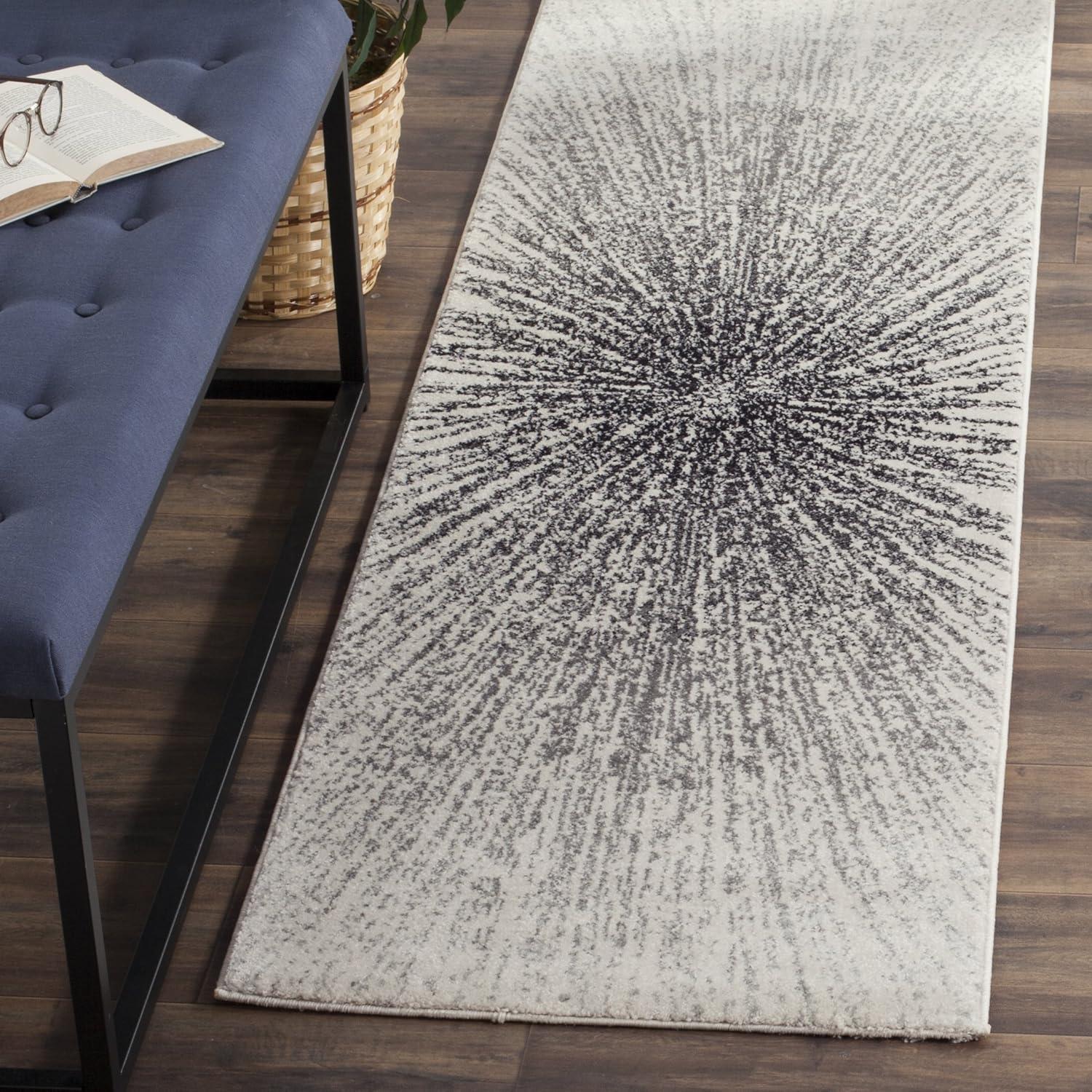 image:imageSAFAVIEH Evoke Collection 51 x 76 FuchsiaCream EVK228R Abstract Burst NonShedding Living Room Bedroom Area RugBlackIvory