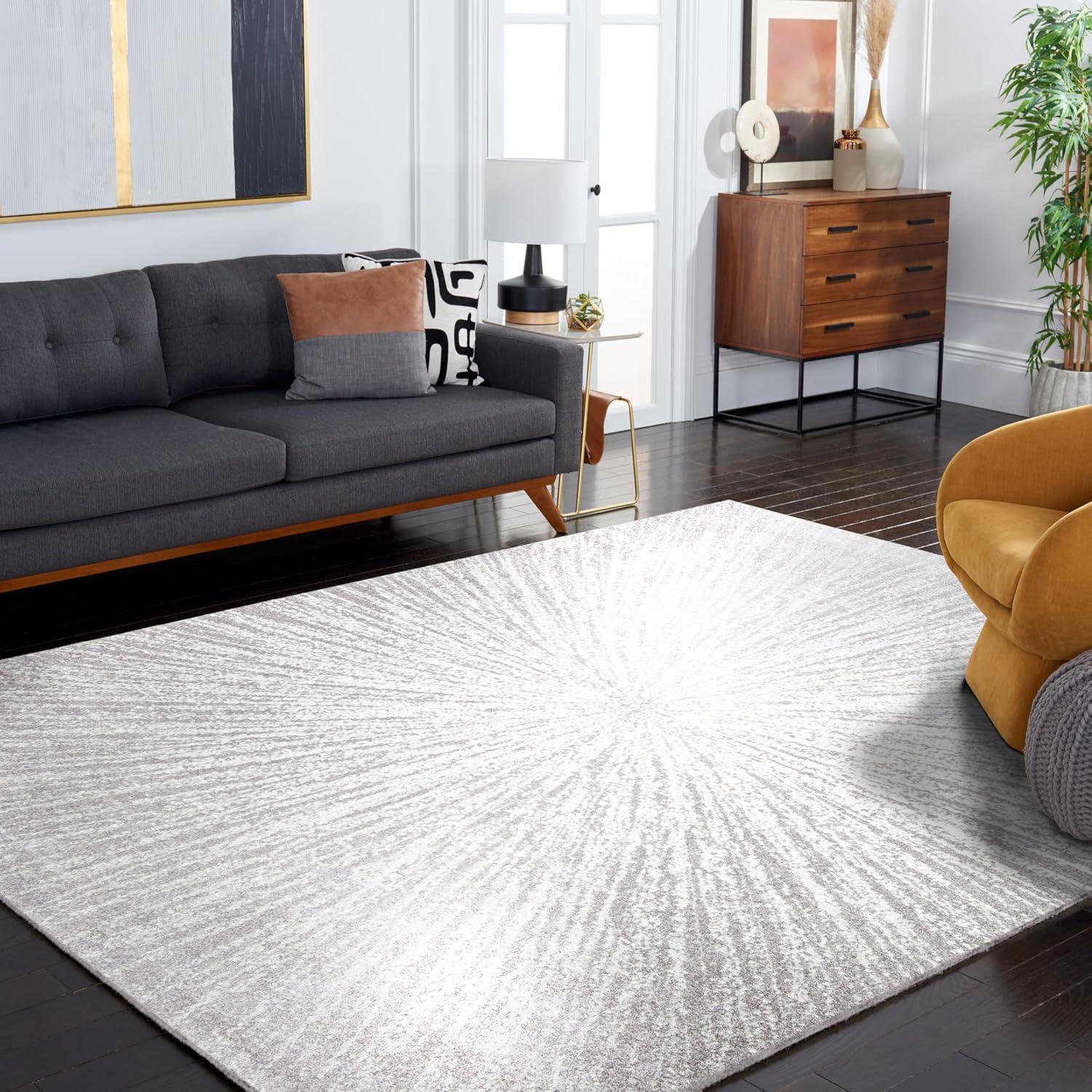 image:imageSAFAVIEH Evoke Collection 51 x 76 FuchsiaCream EVK228R Abstract Burst NonShedding Living Room Bedroom Area RugDark GreyIvory