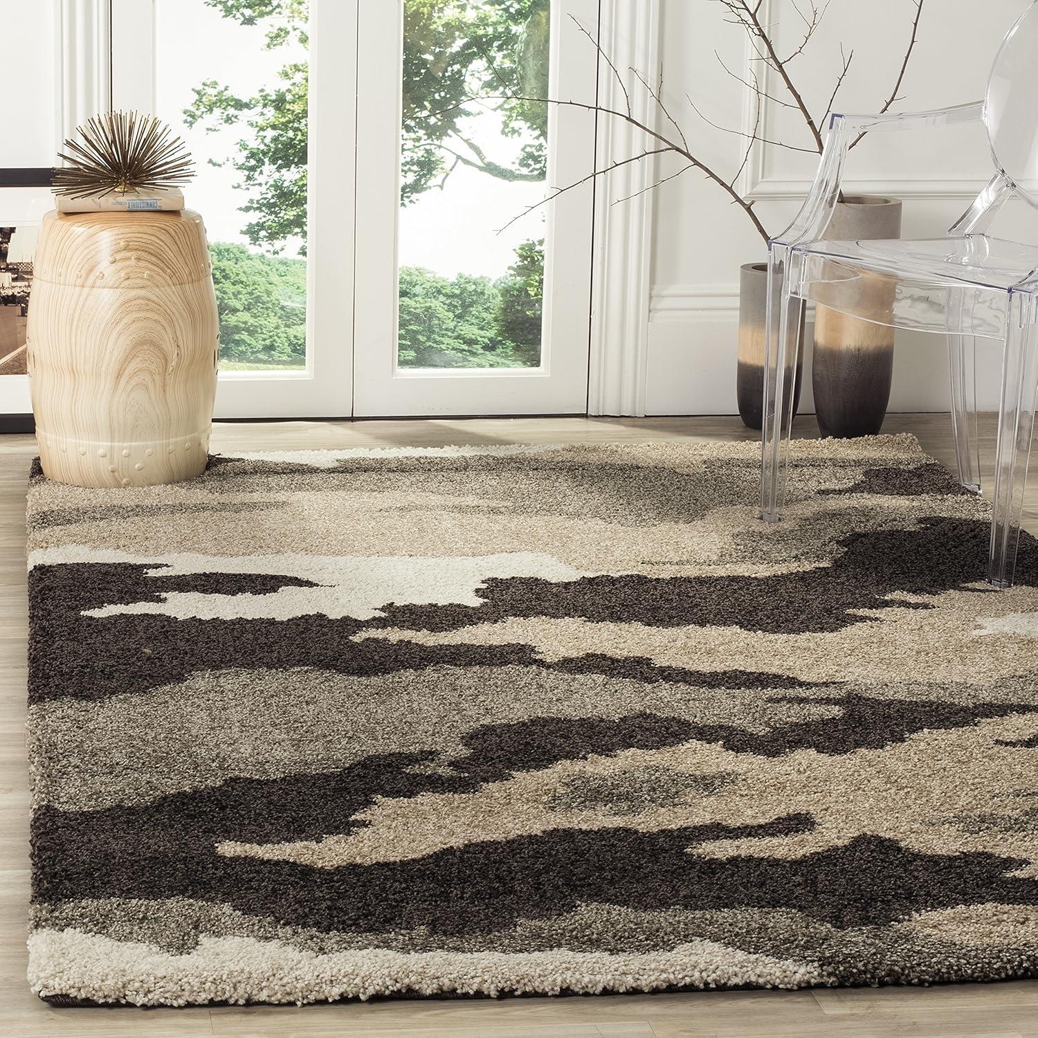 image:imageSAFAVIEH Florida Shag Collection Area Rug 53 x 76 Beige amp Multi Camouflage Design NonShedding amp Easy Care 12inch Thick Ideal for High Traffic Areas in Living Room Bedroom SG4531391BeigeMulti