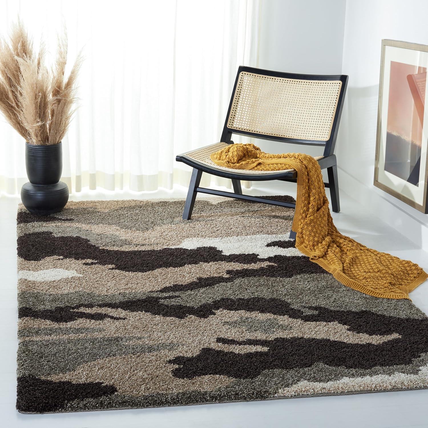 image:imageSAFAVIEH Florida Shag Collection Area Rug 53 x 76 Beige amp Multi Camouflage Design NonShedding amp Easy Care 12inch Thick Ideal for High Traffic Areas in Living Room Bedroom SG4531391BeigeMulti