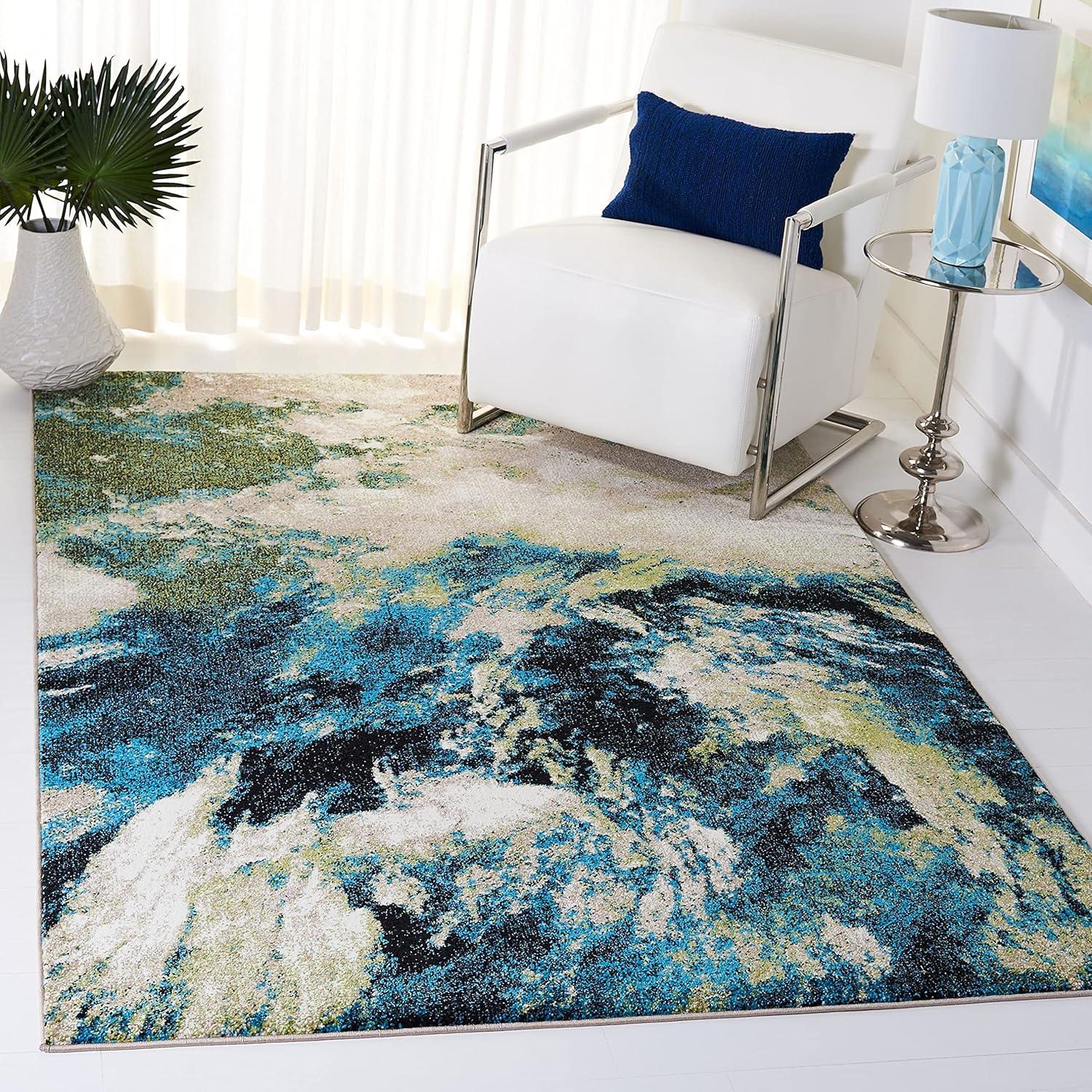 image:imageSAFAVIEH Glacier Collection Accent Rug 4 x 6 Blue amp Multi Modern Abstract Design NonShedding amp Easy Care Ideal for High Traffic Areas in Entryway Living Room Bedroom GLA123BNavyGreen