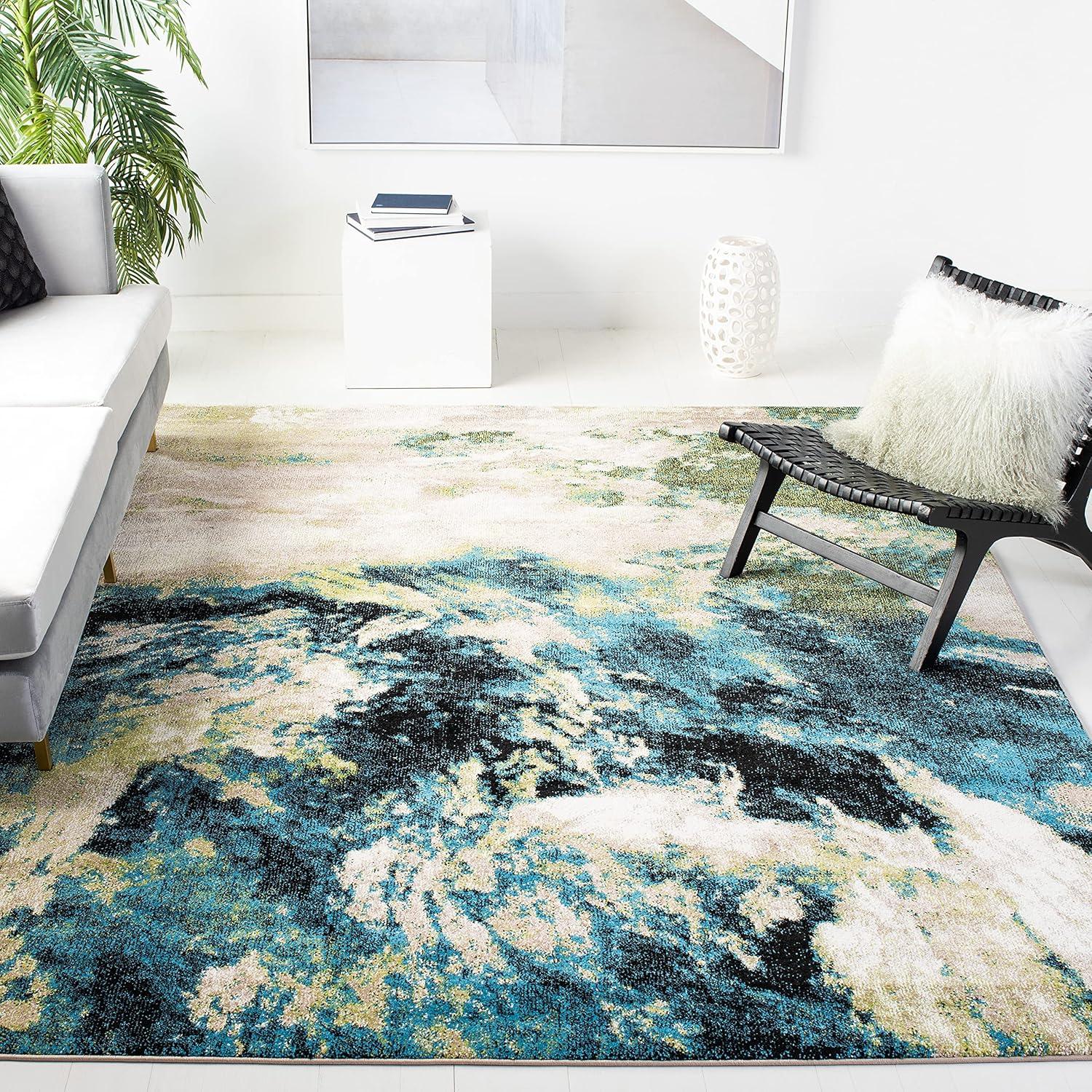 image:imageSAFAVIEH Glacier Collection Accent Rug 4 x 6 Blue amp Multi Modern Abstract Design NonShedding amp Easy Care Ideal for High Traffic Areas in Entryway Living Room Bedroom GLA123BNavyGreen