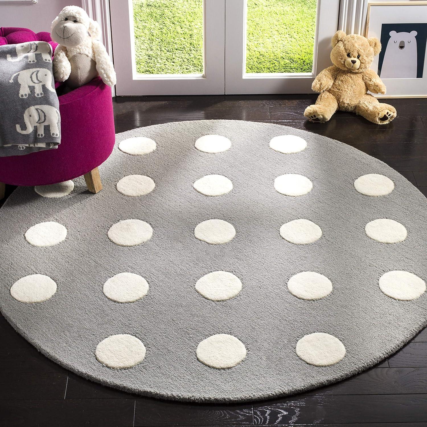 image:imageSAFAVIEH Kids Collection Area Rug 5 x 7 Ivory amp Black Handmade Polka Dot Wool Ideal for High Traffic Areas in Living Room Bedroom SFK904DGreyIvory