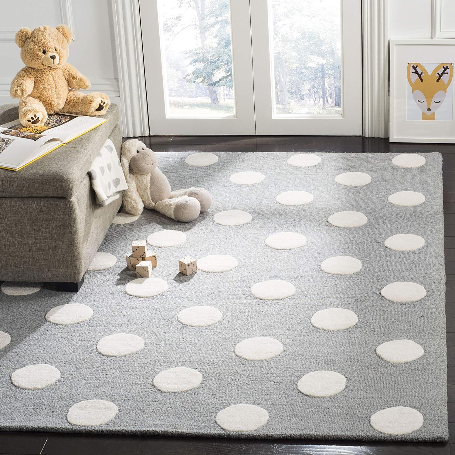 image:imageSAFAVIEH Kids Collection Area Rug 5 x 7 Ivory amp Black Handmade Polka Dot Wool Ideal for High Traffic Areas in Living Room Bedroom SFK904DGreyIvory