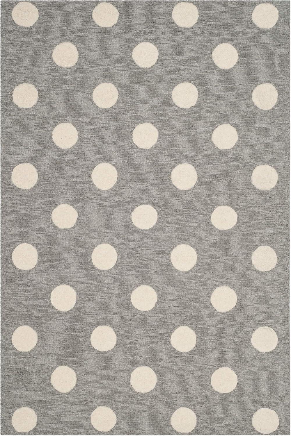 image:imageSAFAVIEH Kids Collection Area Rug 5 x 7 Ivory amp Black Handmade Polka Dot Wool Ideal for High Traffic Areas in Living Room Bedroom SFK904DGreyIvory