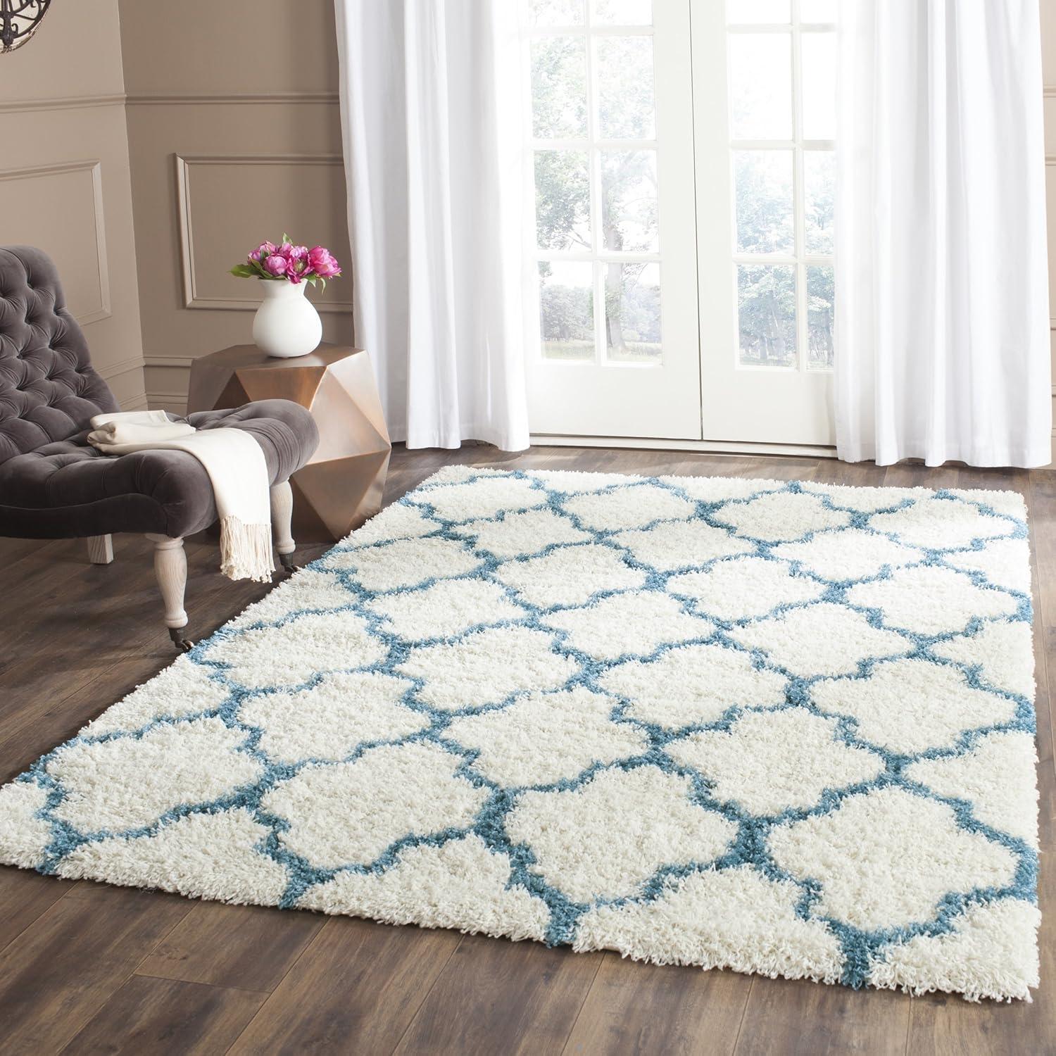 image:imageSAFAVIEH Kids Shag Collection Accent Rug 4 x 6 Ivory amp Multi Rainbow Trellis Design NonShedding amp Easy Care 2inch Thick Ideal for High Traffic Areas in Foyer Living Room Bedroom SGK569AIvoryBlue