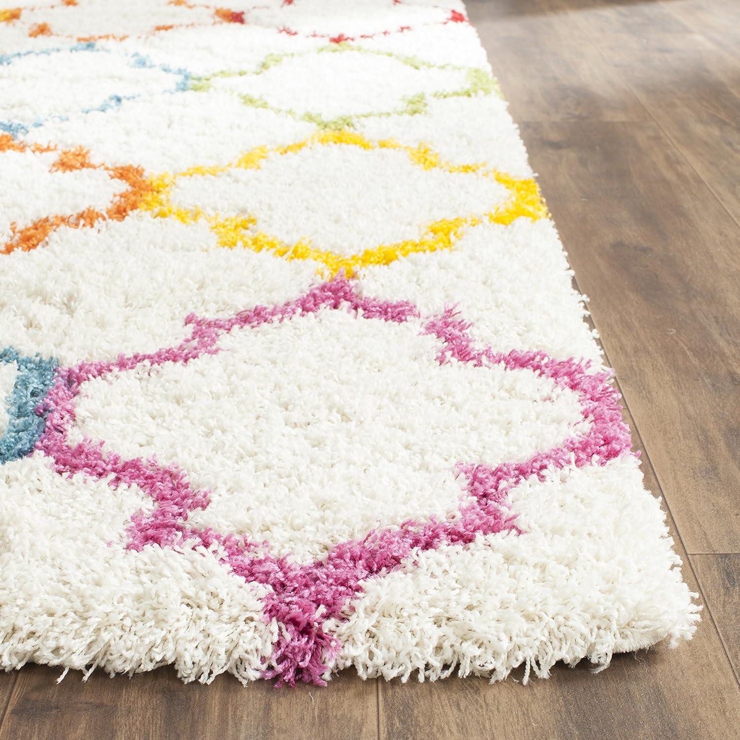 image:imageSAFAVIEH Kids Shag Collection Accent Rug 4 x 6 Ivory amp Multi Rainbow Trellis Design NonShedding amp Easy Care 2inch Thick Ideal for High Traffic Areas in Foyer Living Room Bedroom SGK569AIvoryMulti