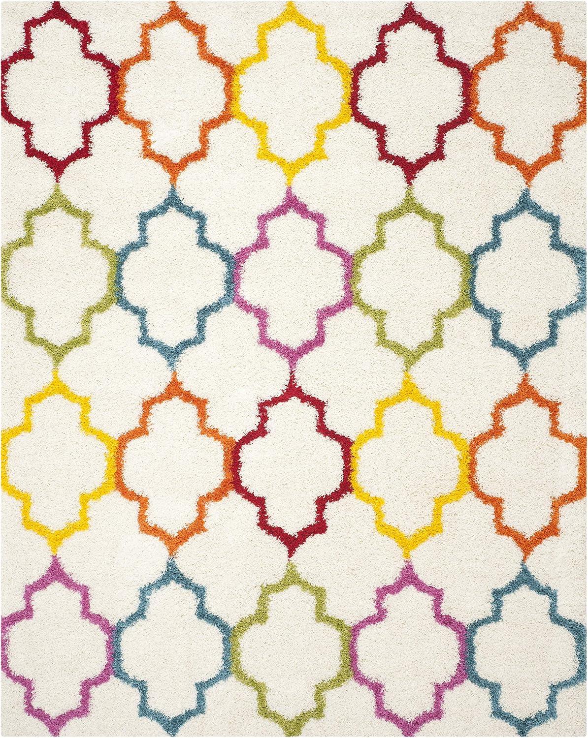 image:imageSAFAVIEH Kids Shag Collection Accent Rug 4 x 6 Ivory amp Multi Rainbow Trellis Design NonShedding amp Easy Care 2inch Thick Ideal for High Traffic Areas in Foyer Living Room Bedroom SGK569AIvoryMulti