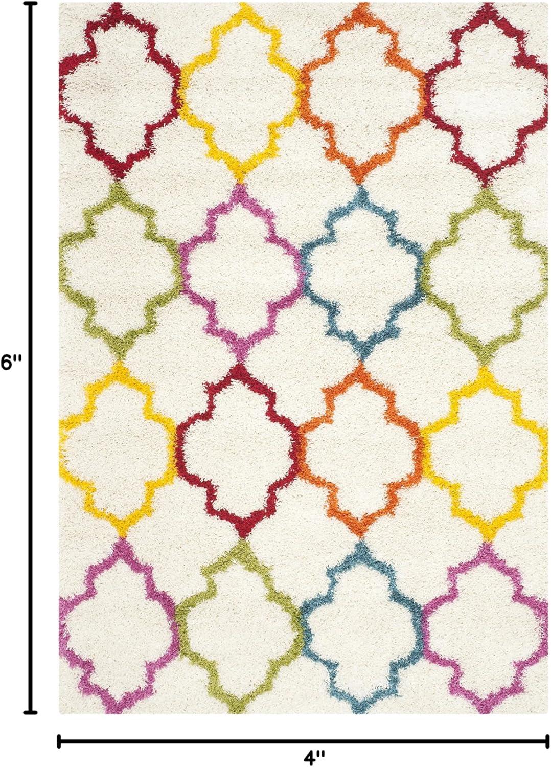 image:imageSAFAVIEH Kids Shag Collection Accent Rug 4 x 6 Ivory amp Multi Rainbow Trellis Design NonShedding amp Easy Care 2inch Thick Ideal for High Traffic Areas in Foyer Living Room Bedroom SGK569AIvoryMulti