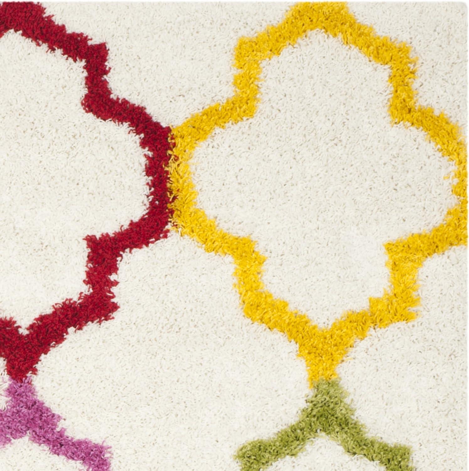 image:imageSAFAVIEH Kids Shag Collection Accent Rug 4 x 6 Ivory amp Multi Rainbow Trellis Design NonShedding amp Easy Care 2inch Thick Ideal for High Traffic Areas in Foyer Living Room Bedroom SGK569AIvoryMulti