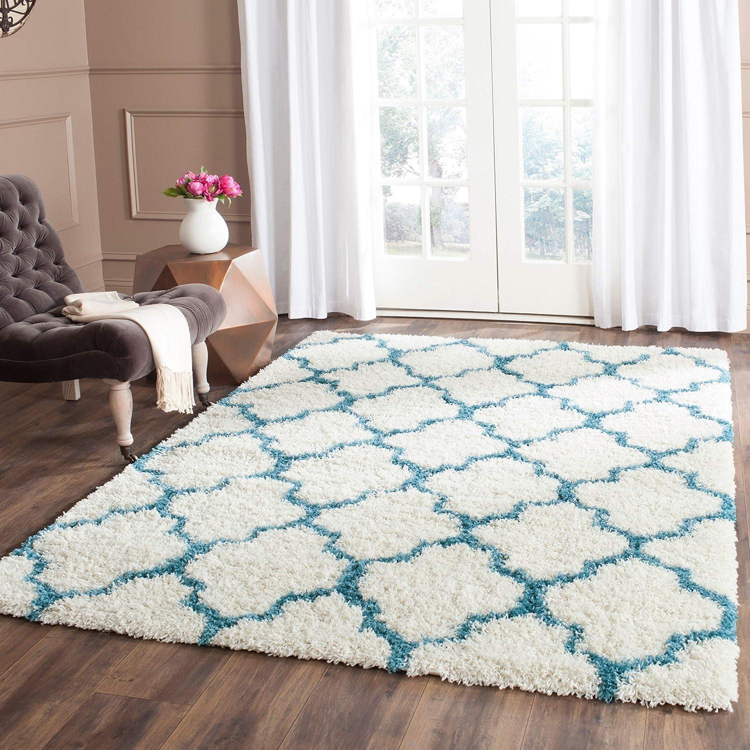 image:imageSAFAVIEH Kids Shag Collection Accent Rug 4 x 6 Ivory amp Multi Rainbow Trellis Design NonShedding amp Easy Care 2inch Thick Ideal for High Traffic Areas in Foyer Living Room Bedroom SGK569AIvoryBlue