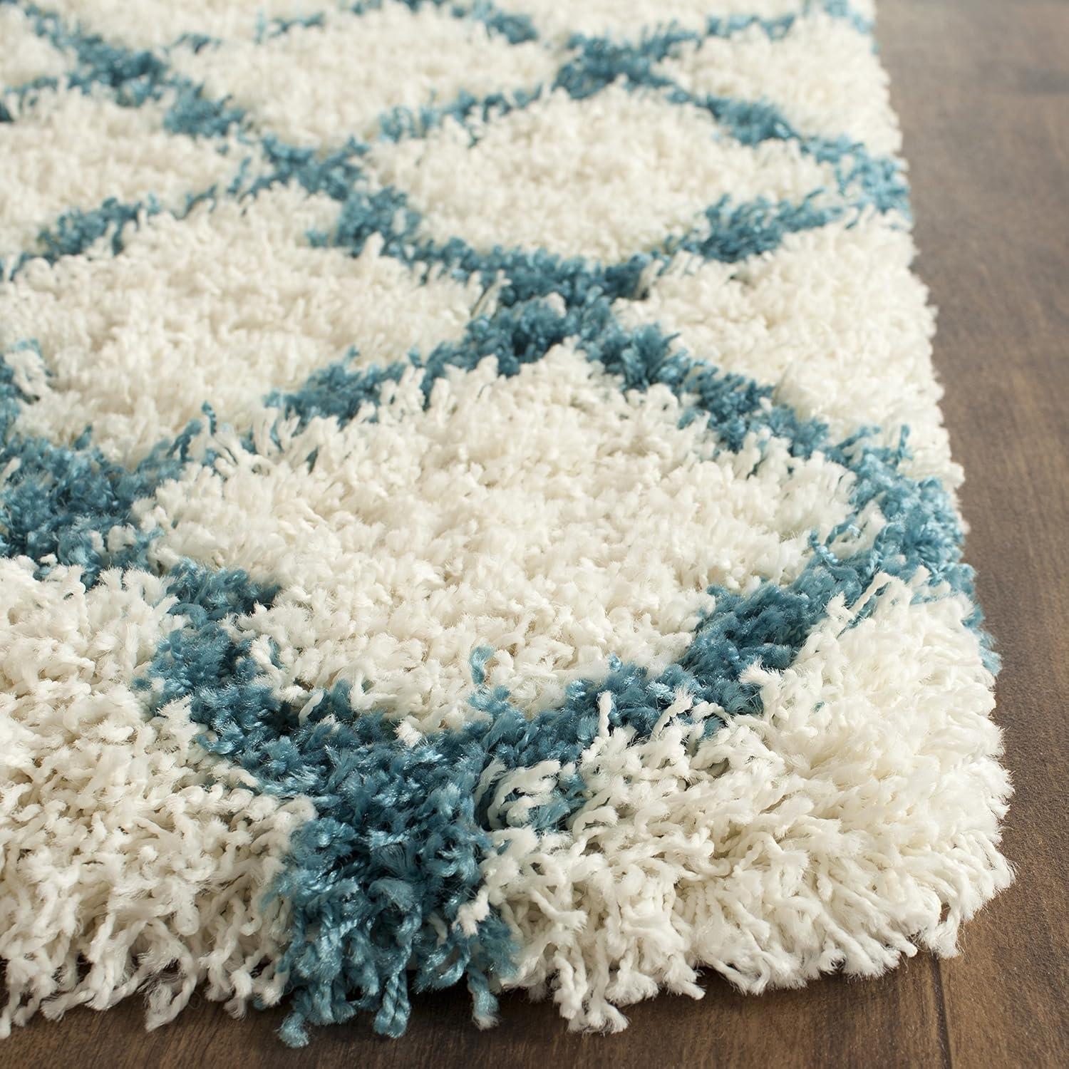 image:imageSAFAVIEH Kids Shag Collection Accent Rug 4 x 6 Ivory amp Multi Rainbow Trellis Design NonShedding amp Easy Care 2inch Thick Ideal for High Traffic Areas in Foyer Living Room Bedroom SGK569AIvoryBlue