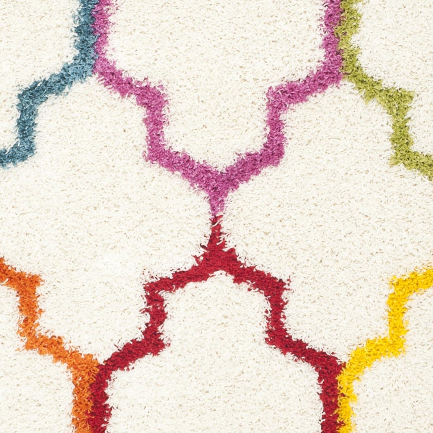 image:imageSAFAVIEH Kids Shag Collection Accent Rug 4 x 6 Ivory amp Multi Rainbow Trellis Design NonShedding amp Easy Care 2inch Thick Ideal for High Traffic Areas in Foyer Living Room Bedroom SGK569AIvoryMulti