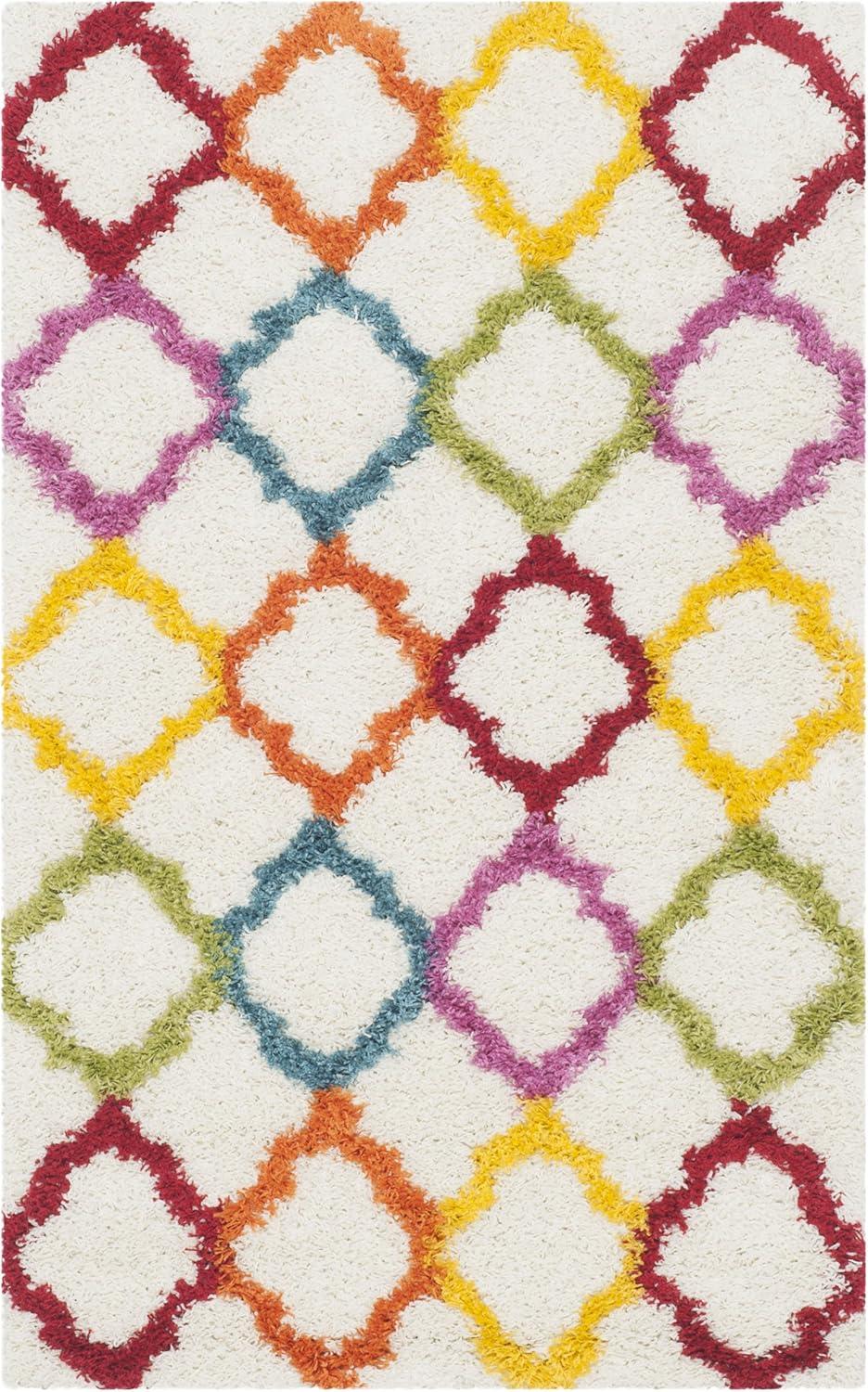 image:imageSAFAVIEH Kids Shag Collection Accent Rug 4 x 6 Ivory amp Multi Rainbow Trellis Design NonShedding amp Easy Care 2inch Thick Ideal for High Traffic Areas in Foyer Living Room Bedroom SGK569AIvoryMulti