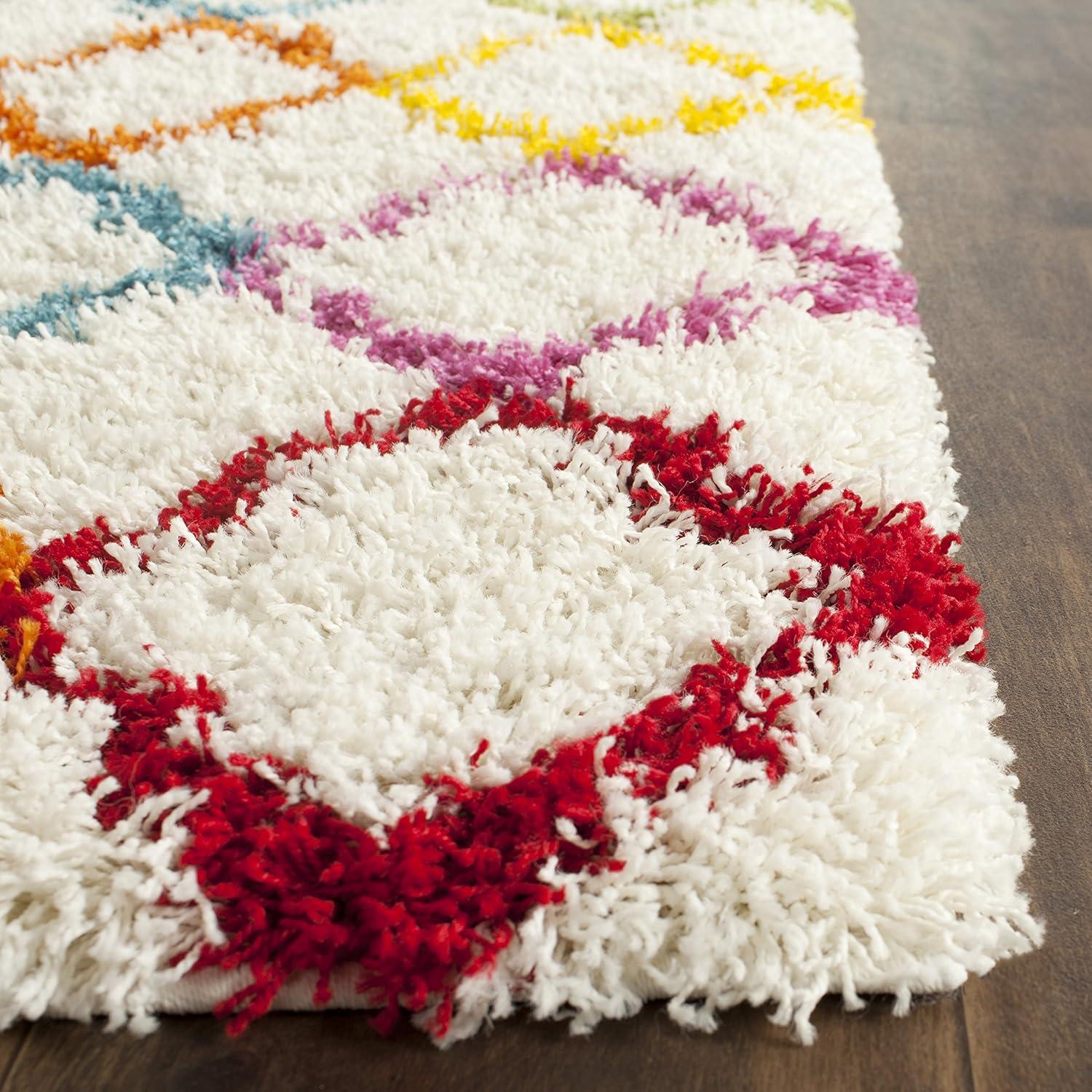 image:imageSAFAVIEH Kids Shag Collection Accent Rug 4 x 6 Ivory amp Multi Rainbow Trellis Design NonShedding amp Easy Care 2inch Thick Ideal for High Traffic Areas in Foyer Living Room Bedroom SGK569AIvoryMulti