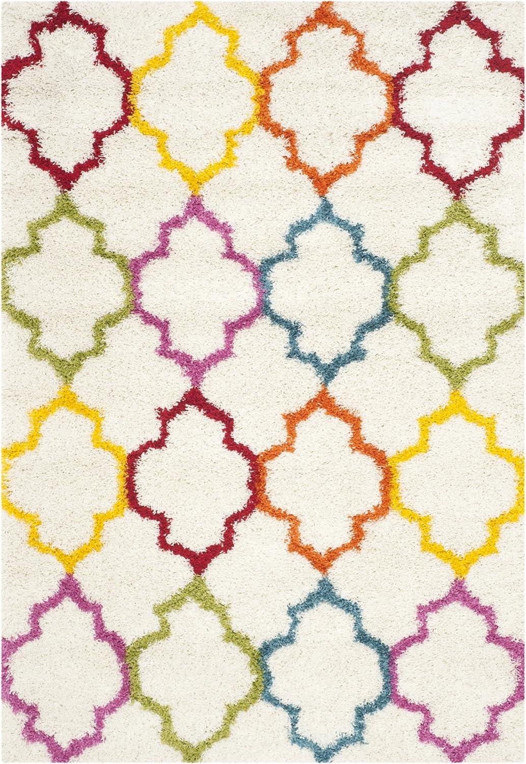 image:imageSAFAVIEH Kids Shag Collection Accent Rug 4 x 6 Ivory amp Multi Rainbow Trellis Design NonShedding amp Easy Care 2inch Thick Ideal for High Traffic Areas in Foyer Living Room Bedroom SGK569AIvoryMulti