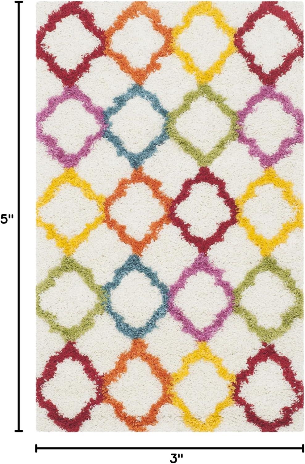 image:imageSAFAVIEH Kids Shag Collection Accent Rug 4 x 6 Ivory amp Multi Rainbow Trellis Design NonShedding amp Easy Care 2inch Thick Ideal for High Traffic Areas in Foyer Living Room Bedroom SGK569AIvoryMulti