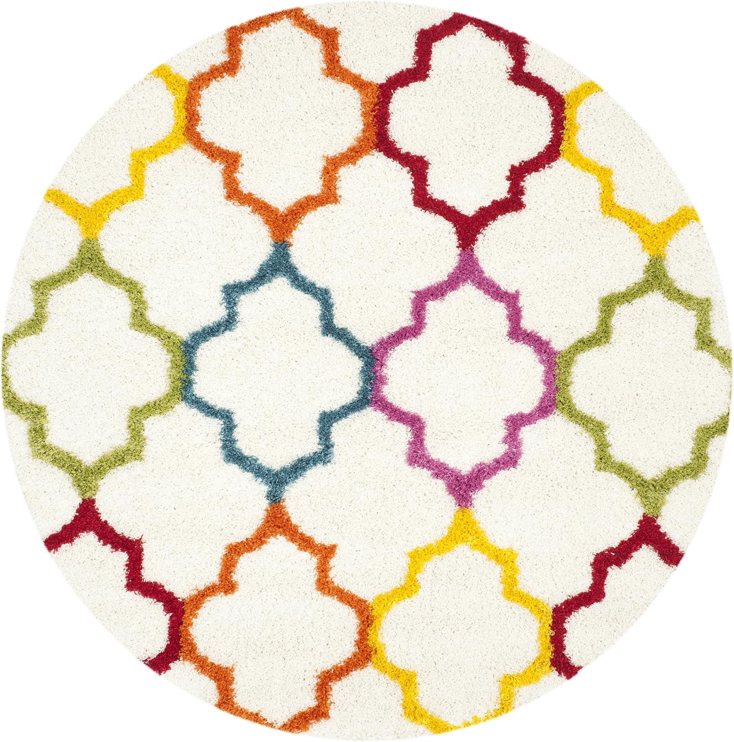 image:imageSAFAVIEH Kids Shag Collection Accent Rug 4 x 6 Ivory amp Multi Rainbow Trellis Design NonShedding amp Easy Care 2inch Thick Ideal for High Traffic Areas in Foyer Living Room Bedroom SGK569AIvoryMulti