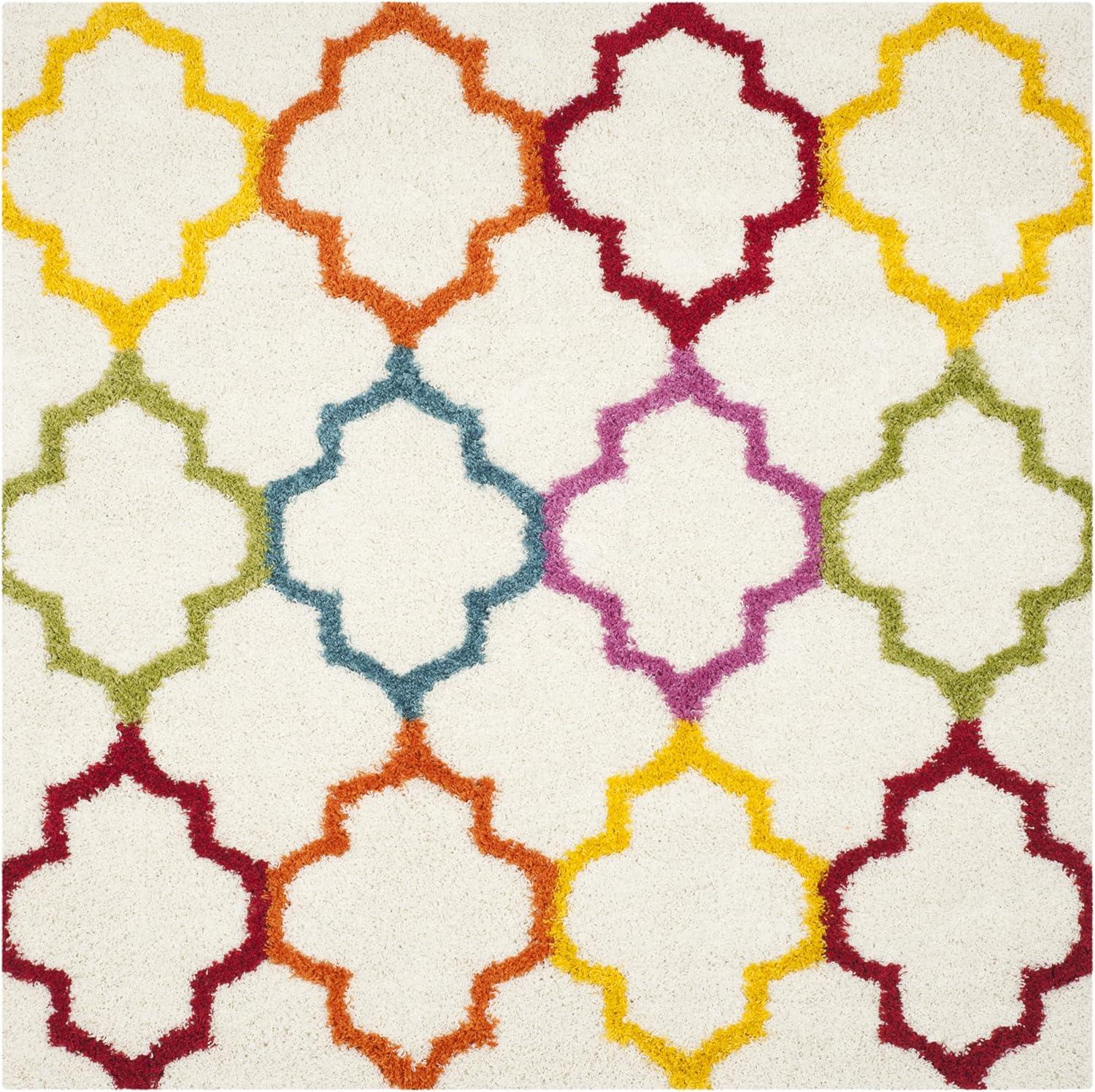 image:imageSAFAVIEH Kids Shag Collection Accent Rug 4 x 6 Ivory amp Multi Rainbow Trellis Design NonShedding amp Easy Care 2inch Thick Ideal for High Traffic Areas in Foyer Living Room Bedroom SGK569AIvoryMulti