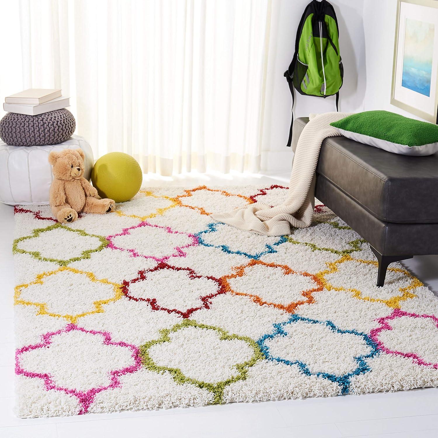 image:imageSAFAVIEH Kids Shag Collection Accent Rug 4 x 6 Ivory amp Multi Rainbow Trellis Design NonShedding amp Easy Care 2inch Thick Ideal for High Traffic Areas in Foyer Living Room Bedroom SGK569AIvoryMulti