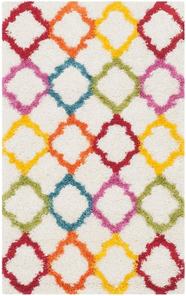 image:imageSAFAVIEH Kids Shag Collection Accent Rug 4 x 6 Ivory amp Multi Rainbow Trellis Design NonShedding amp Easy Care 2inch Thick Ideal for High Traffic Areas in Foyer Living Room Bedroom SGK569AIvoryBlue