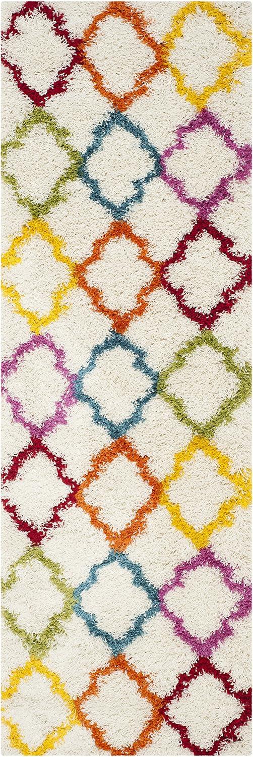 image:imageSAFAVIEH Kids Shag Collection Accent Rug 4 x 6 Ivory amp Multi Rainbow Trellis Design NonShedding amp Easy Care 2inch Thick Ideal for High Traffic Areas in Foyer Living Room Bedroom SGK569AIvoryMulti