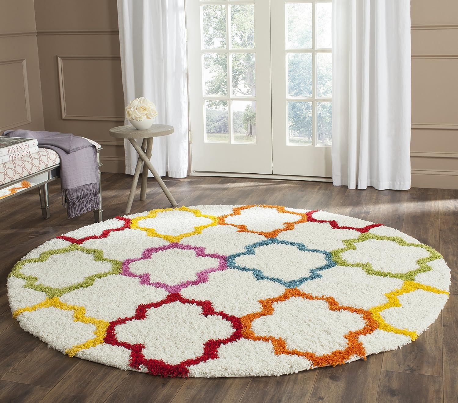 image:imageSAFAVIEH Kids Shag Collection Accent Rug 4 x 6 Ivory amp Multi Rainbow Trellis Design NonShedding amp Easy Care 2inch Thick Ideal for High Traffic Areas in Foyer Living Room Bedroom SGK569AIvoryMulti