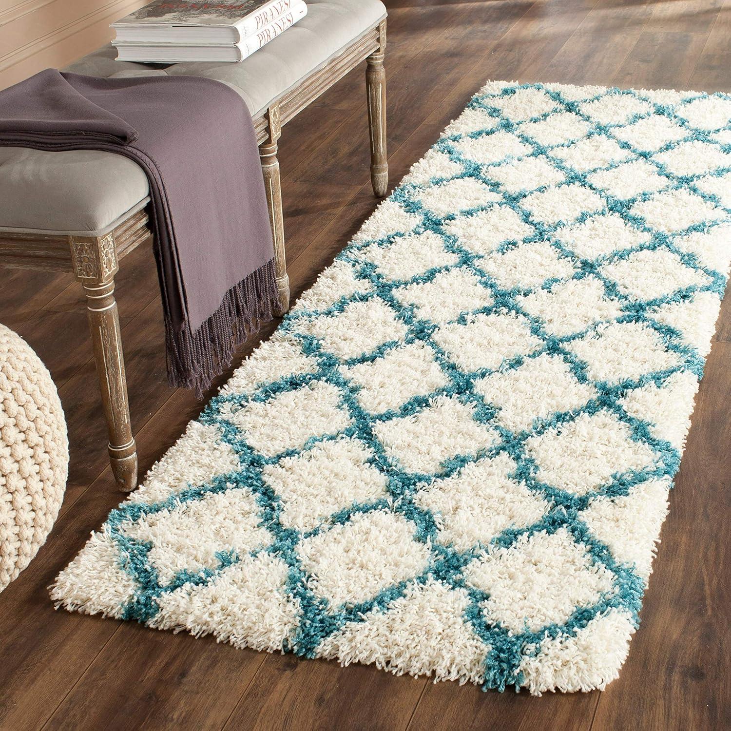 image:imageSAFAVIEH Kids Shag Collection Accent Rug 4 x 6 Ivory amp Multi Rainbow Trellis Design NonShedding amp Easy Care 2inch Thick Ideal for High Traffic Areas in Foyer Living Room Bedroom SGK569AIvoryBlue