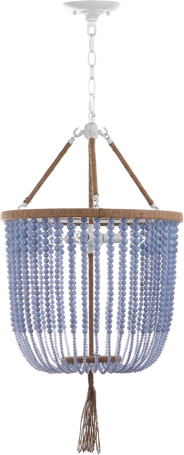 image:imageSAFAVIEH Lighting Collection Angie Boho Farmhouse Cream 3Light Beaded Adjustable Hanging Pendant Chandelier with Tassel LED Bulbs Included LIT4476ABlue