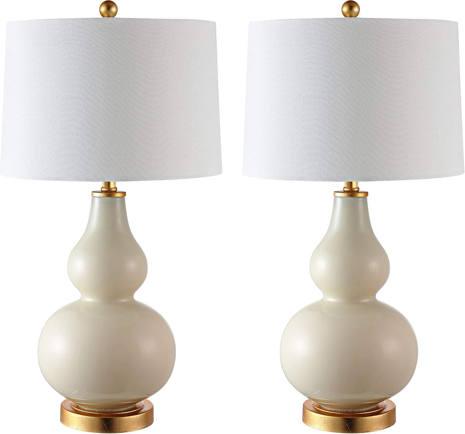 image:imageSAFAVIEH Lighting Collection Karlen Set of 2 Black amp Gold Leaf Double Gourd Glass Table Lamps Modern Contemporary Design LED Bulbs Included TBL4223BSET2CremeGold Set of 2