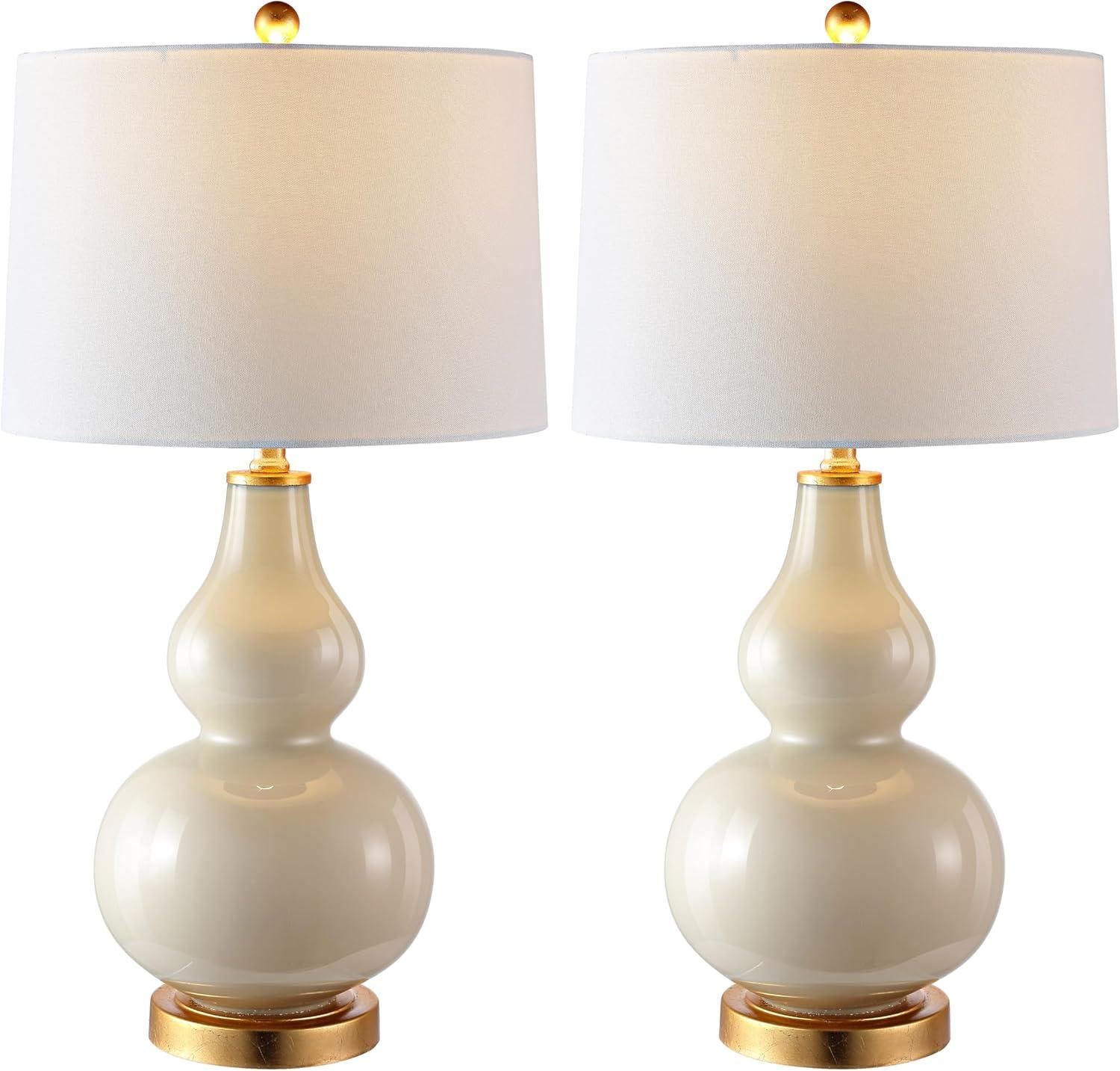 image:imageSAFAVIEH Lighting Collection Karlen Set of 2 Black amp Gold Leaf Double Gourd Glass Table Lamps Modern Contemporary Design LED Bulbs Included TBL4223BSET2CremeGold Set of 2