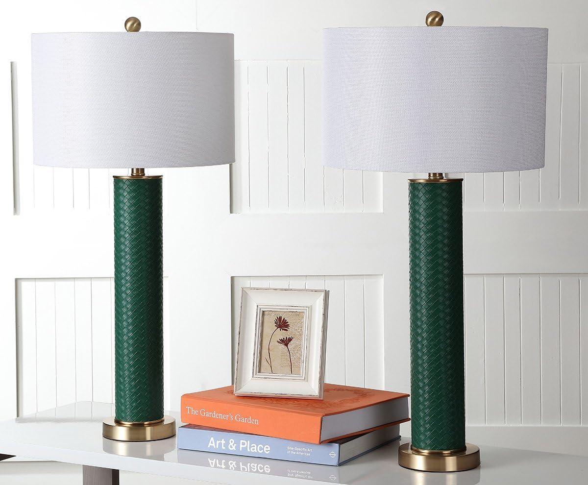 image:imageSAFAVIEH Lighting Collection Set of 2 Ollie Modern Contemporary Cream Faux Woven Leather 32Inch Table Lamps LED Bulbs Included Bedroom Living Room Home Office LIT4404LSET2Dark Green Woven Set of 2