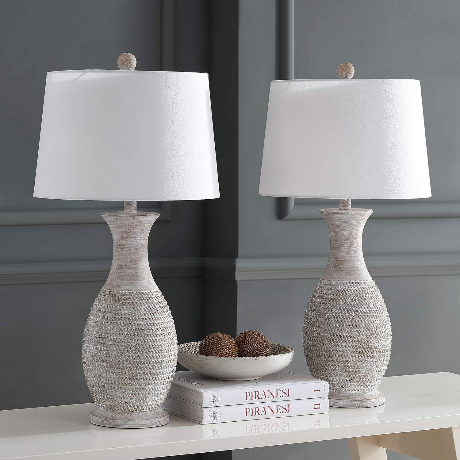 image:imageSAFAVIEH Lighting Collection Bentlee Rustic Grey 30inch Bedroom Living Room Home Office Desk Nightstand Table Lamp Set of 2 LED Bulbs IncludedGray