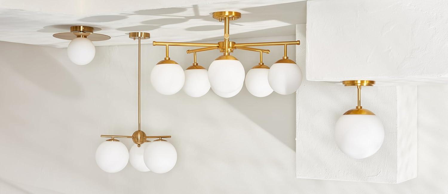 image:imageSAFAVIEH Lighting Collection Cantrys MidCentury Modern Retro GoldWhite Orb Chandelier