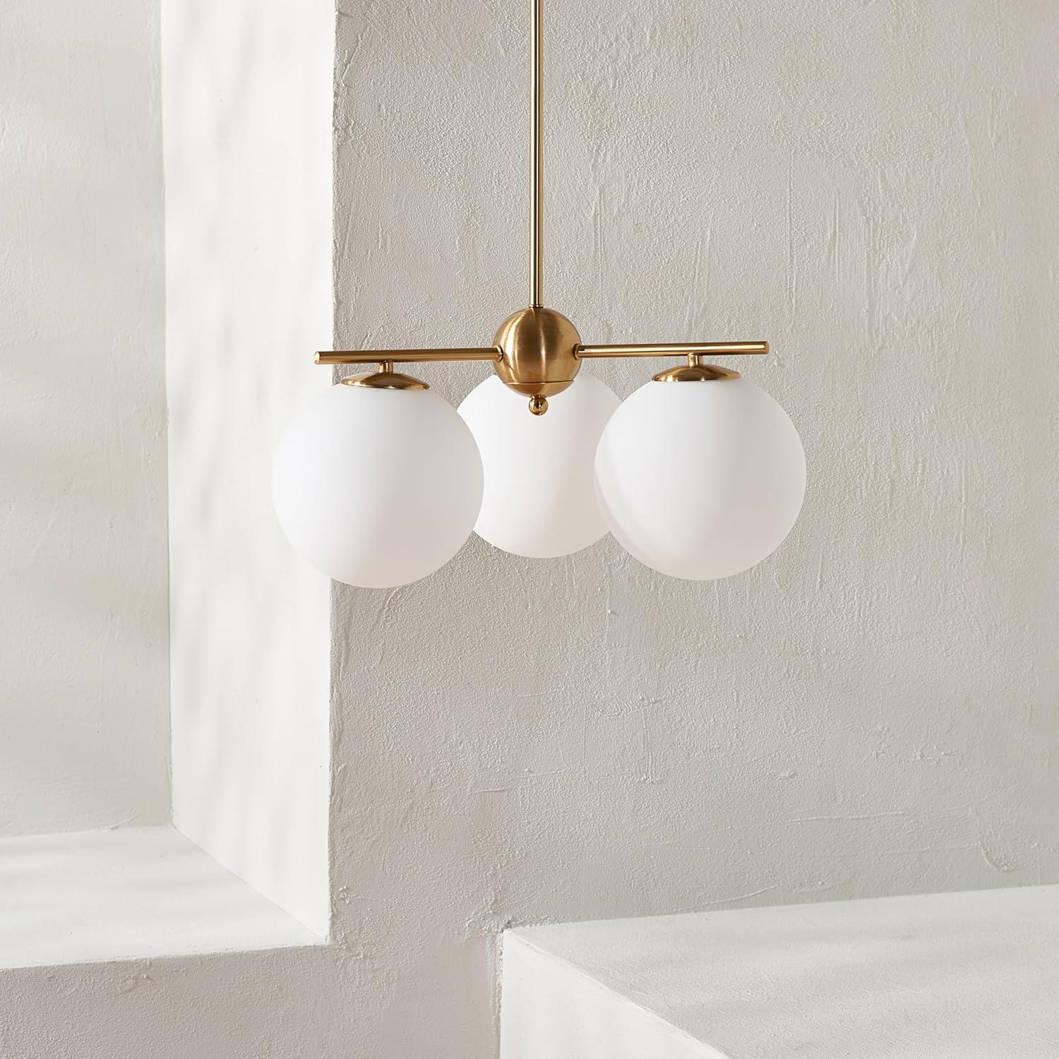 image:imageSAFAVIEH Lighting Collection Cantrys MidCentury Modern Retro GoldWhite Orb Chandelier