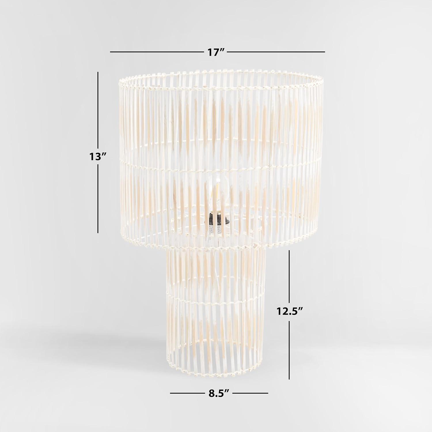 image:imageSAFAVIEH Lighting Collection Elara Rattan Natural 25inch Table Lamp LED Bulb IncludedWhite Washed