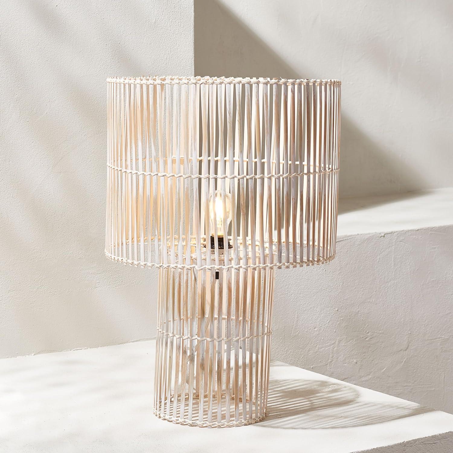 image:imageSAFAVIEH Lighting Collection Elara Rattan Natural 25inch Table Lamp LED Bulb IncludedWhite Washed
