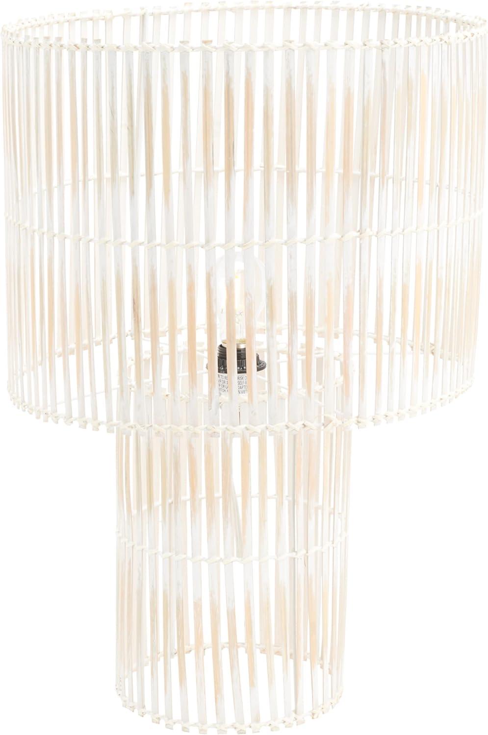 image:imageSAFAVIEH Lighting Collection Elara Rattan Natural 25inch Table Lamp LED Bulb IncludedWhite Washed
